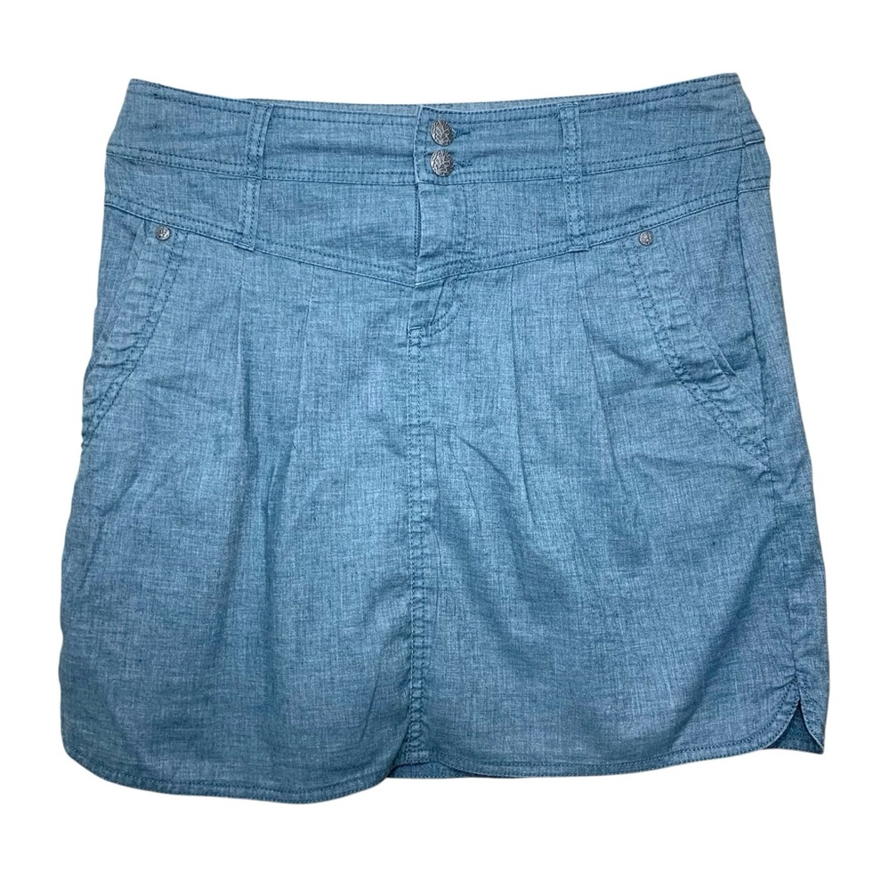 Prana Lizbeth Hiking Chambray Skirt Blue Sz 8 Hemp Blend Quick Dry Pockets